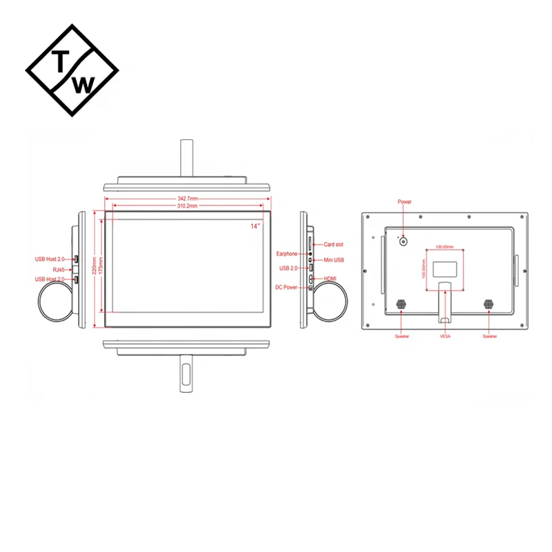 Rugged 14 inch LED panel Multi Touch Screen Android 5.1 advertising tablet