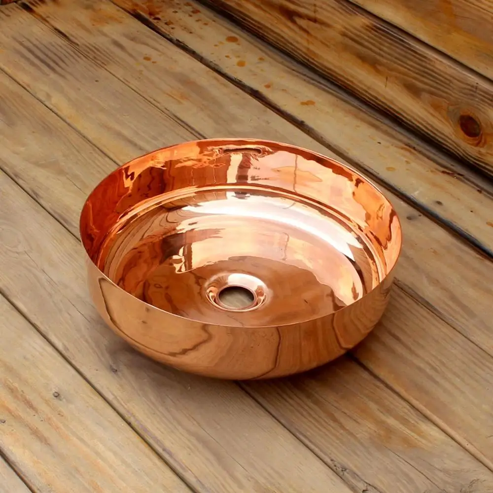 Vintage Style Unique Coffee Color Hand Hammered Simply Copper Basin Sinks