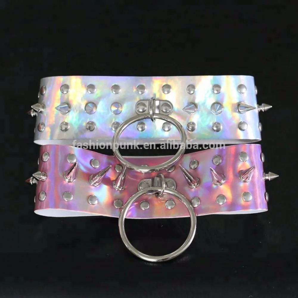 Punk Cool Oversized Laser Leather Rivet O Round Choker Sexy Bondage Necklace Neck Collar