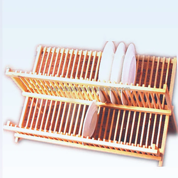 
JH-DISPLAY designed kitchen helper of pine wood dishes/saucers display rack 