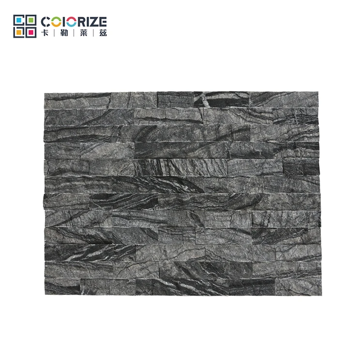 Custom black nature slate wall flat culture stone, black slate stacked cultural wall natural stone