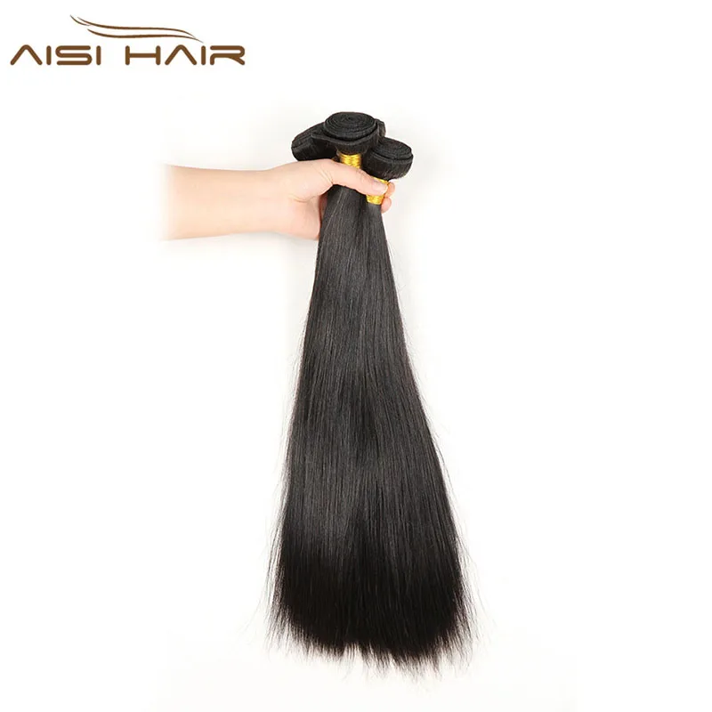 Aisi Hair Brazilian Human Hair Bundle Weave Natural Color 100%  Straight Human Hair Extension Weave Double Drawn Double Weft