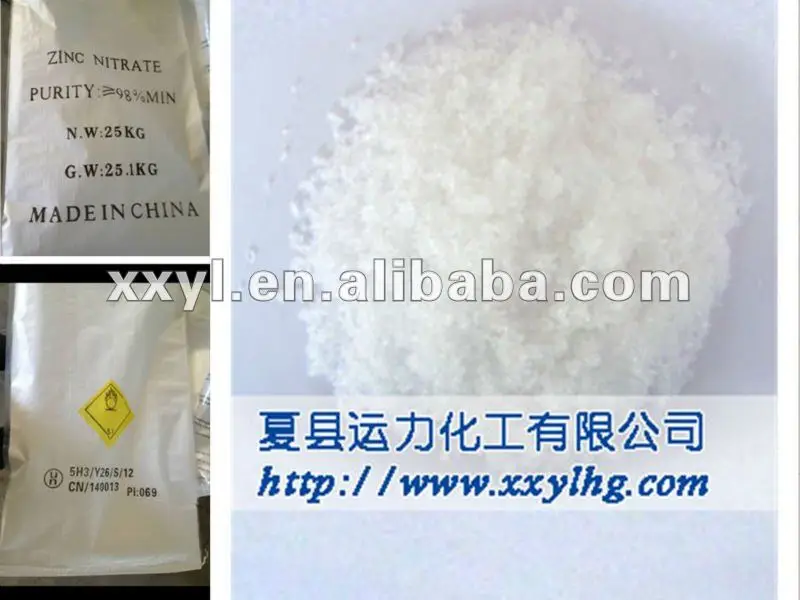 
98% Zinc nitrate hexahydrate Zn(NO3)2.6H2O, CAS#10196-18-6,agent,water soluble, microelement Zn 