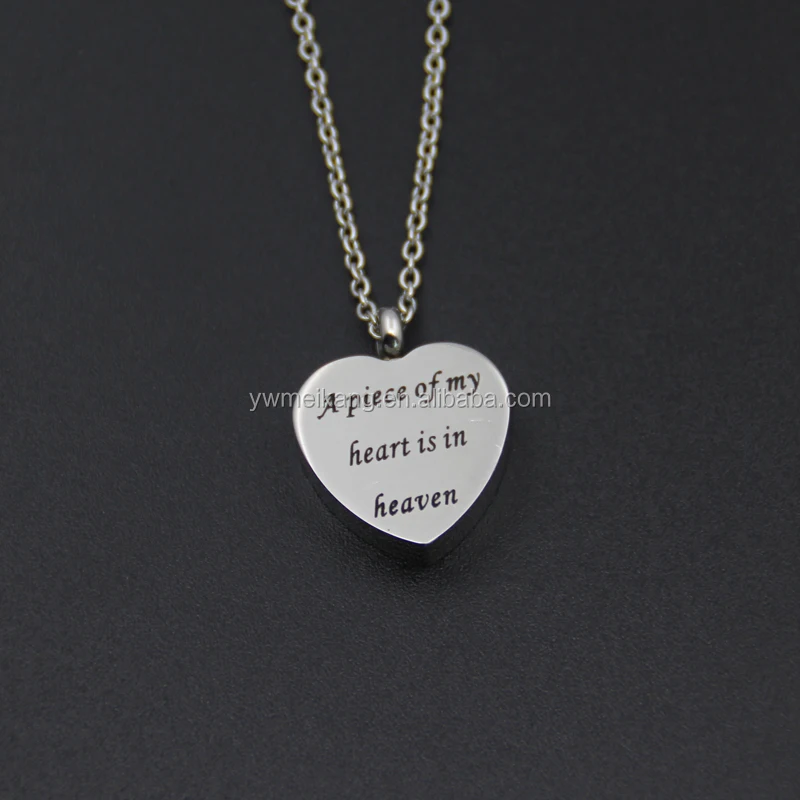 Writing A piece of my heart is in heaven Heart Urn Pendant Cremation Jewelry