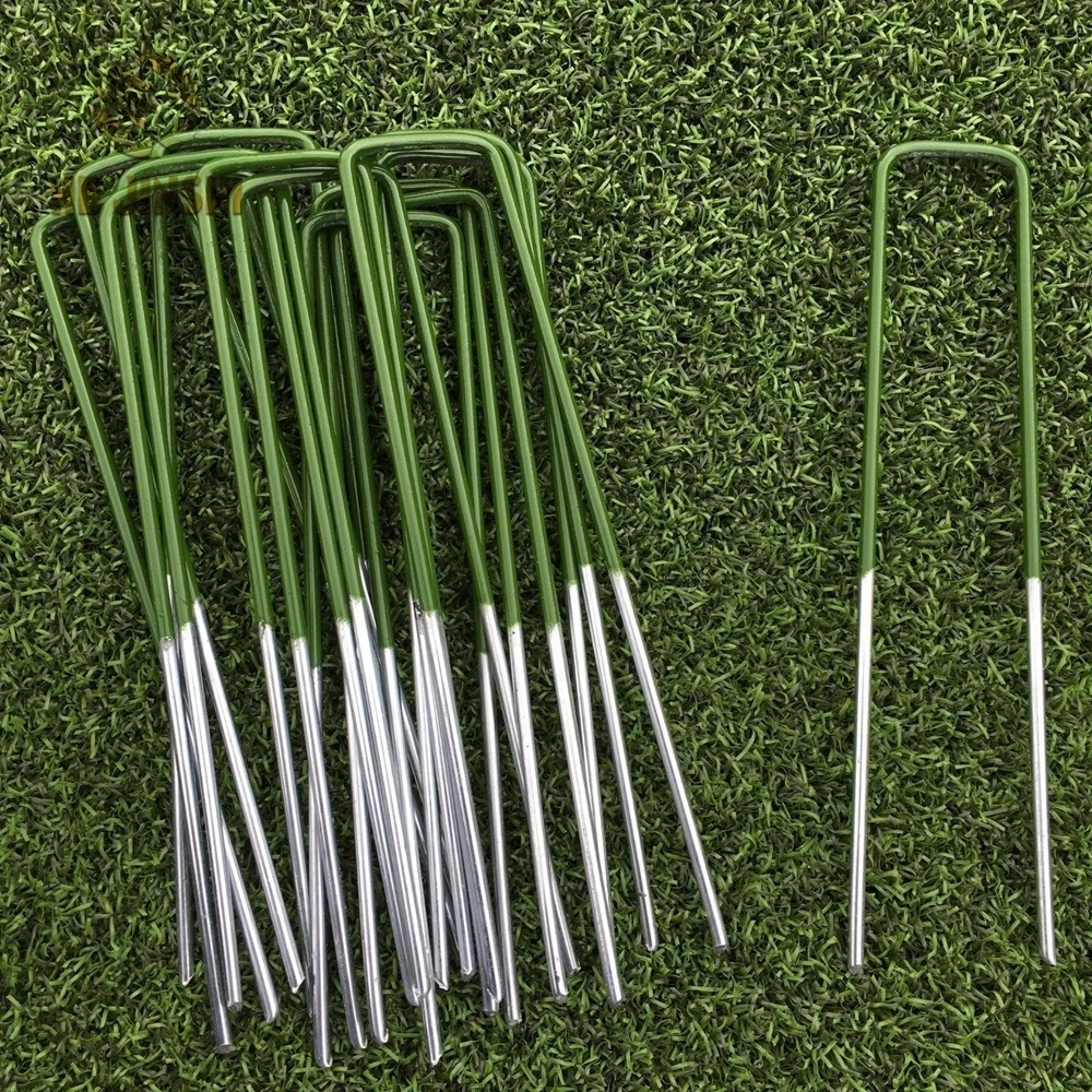 Half Green Artificial Grass Turf Galvanised U Pins Metal Peg Staples
