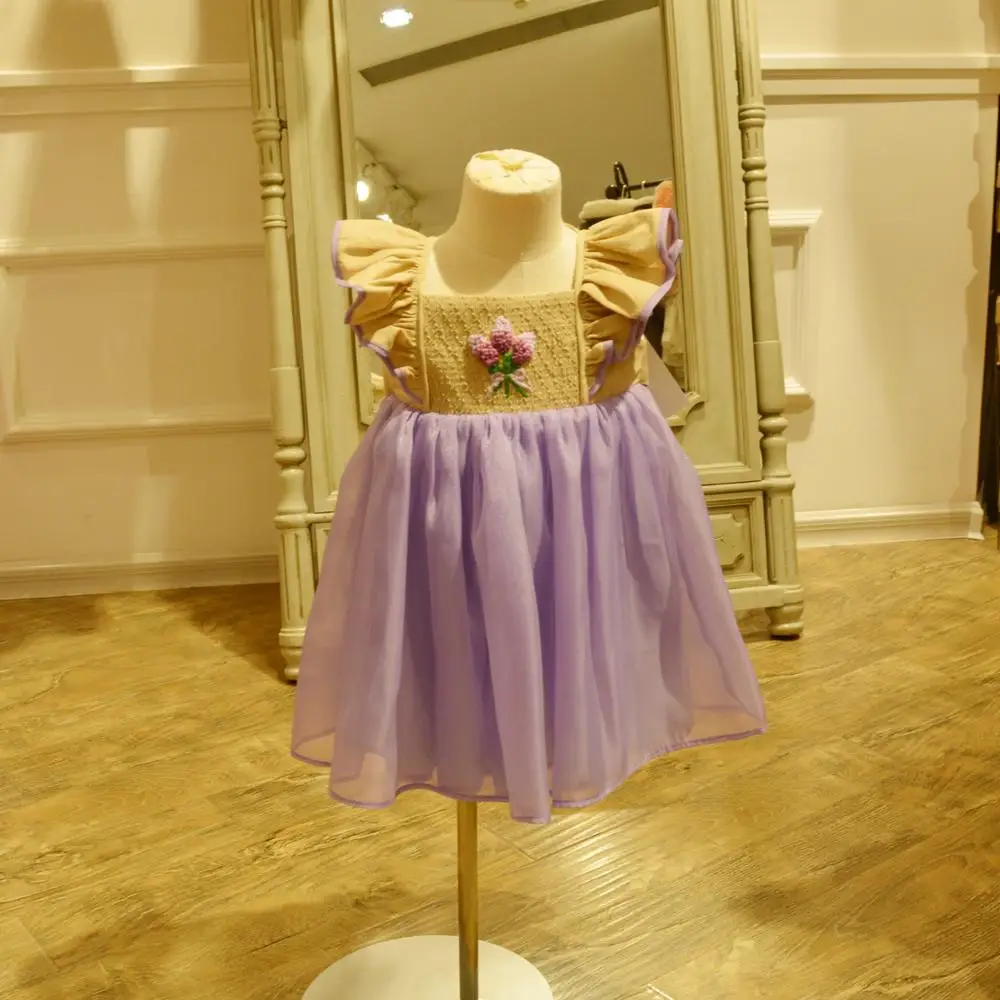 wholesale well dressed wolf remake lavender smocked dress for kids purple dress for girls