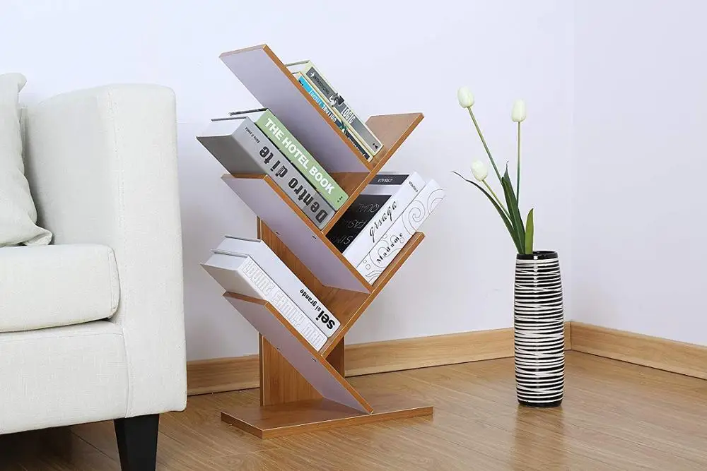 5-Shelf Bookshelf Tree Bookcase Wood Bookshelves Storage Rack MDF Tree Shelf Display Organizer for Books,Magazines,CDs and Photo
