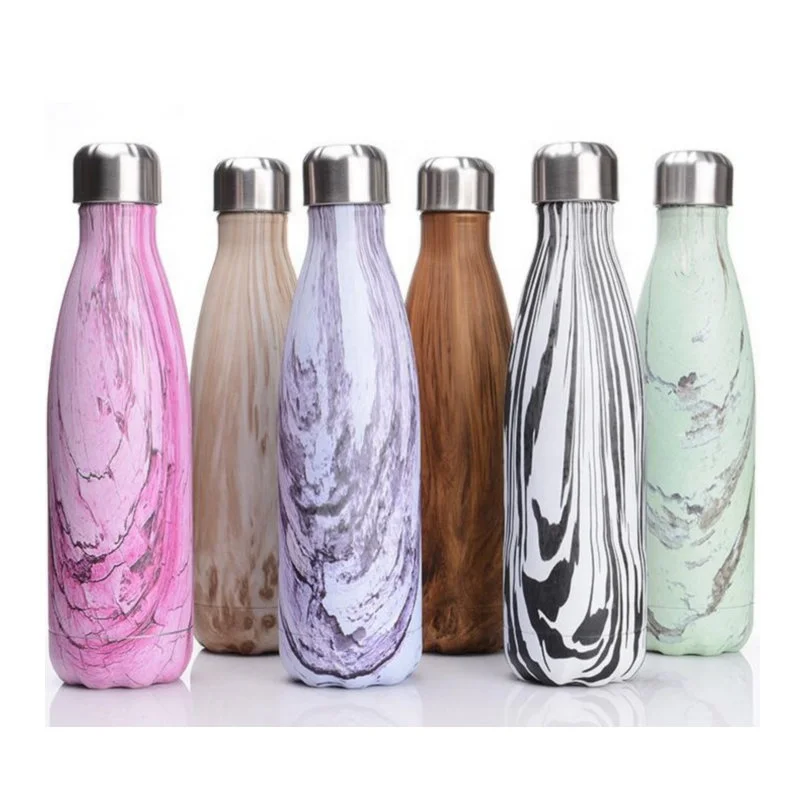
wholesale double wall stainless steel insulated marble water bottle flask marble thermos customized logo MOQ 200PCS 