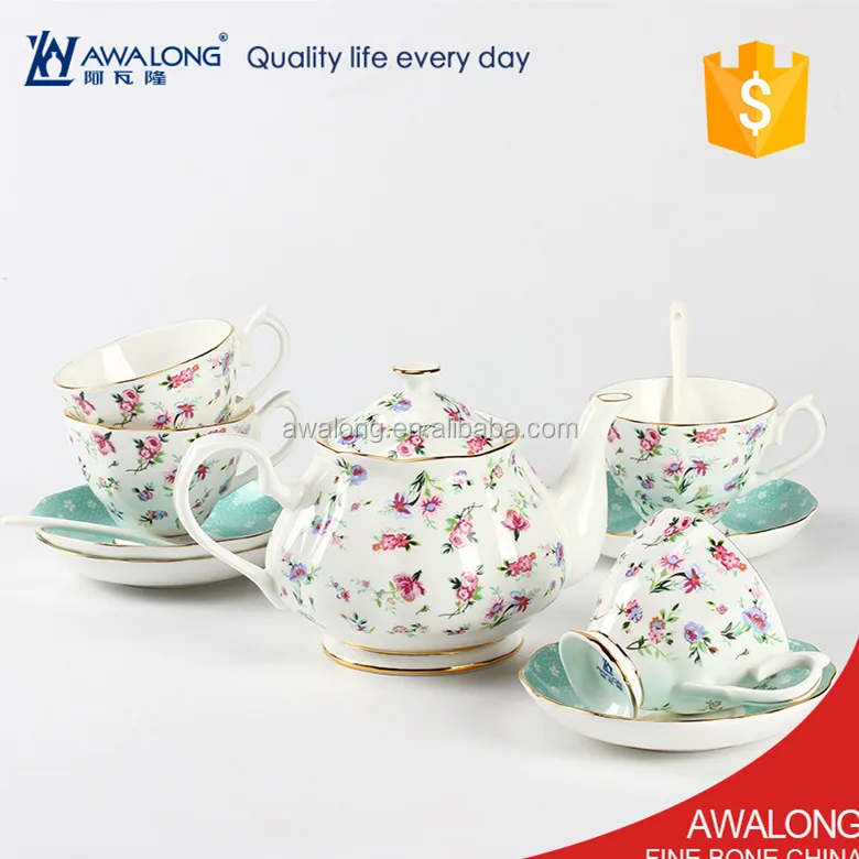 Garden tea gift set for family / fine bone porcelain 4 sets cups saucers tea pot set