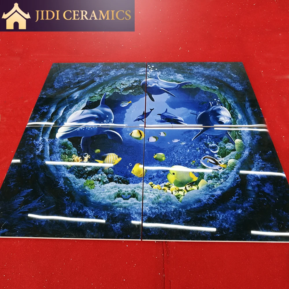 Ocean Blue Glazed Bathroom 3D Digital Porcelain Wall and Floor Dolphin Tiles