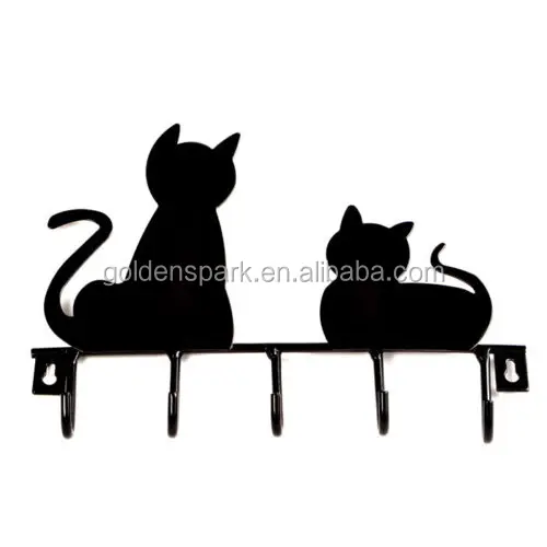 Clothes Coat hat key hanging hook Metal Iron Wall Door Rustic Hanger Black cat