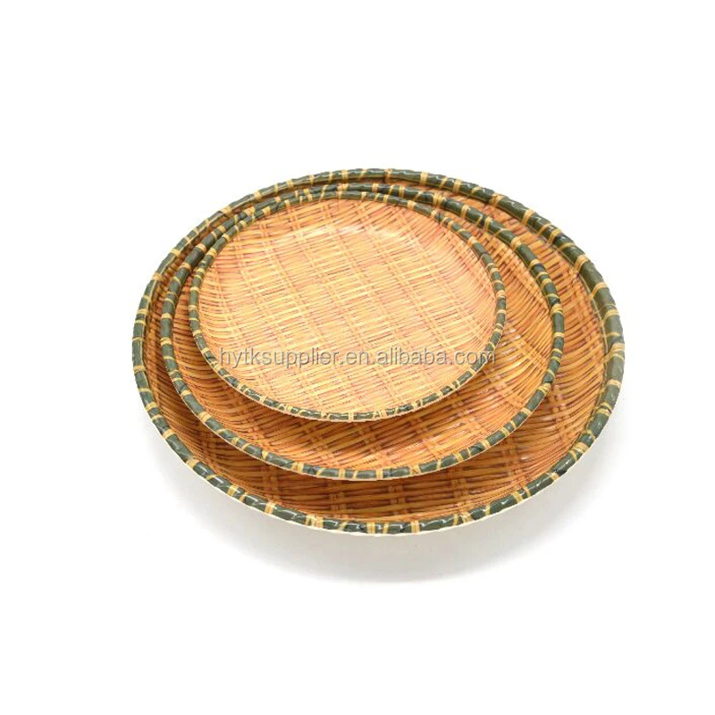 Creative design  rattan bamboo melamine fruit plate,hot BBQ cooked food dish,home usage unbreakable breakfast tray