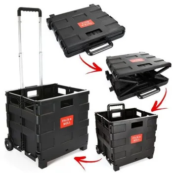 Woka Home Foldable Rolling Cart With Wheels Folding Storage Cart Rolling Picnic Storage Box Plastic Foldable Storage Box