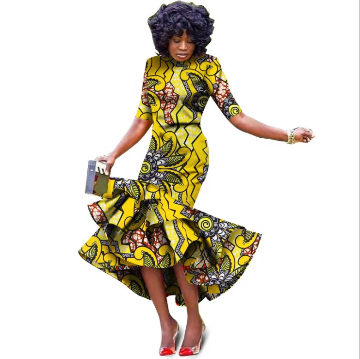 100% cotton full printing wax fabric African slim fit dress in half sleeve