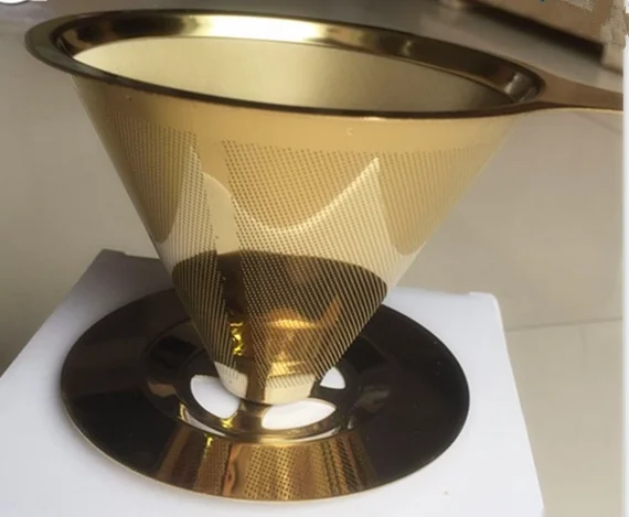 Cheaper washable reusable pour over coffee dripper stainless steel gold coffee filter