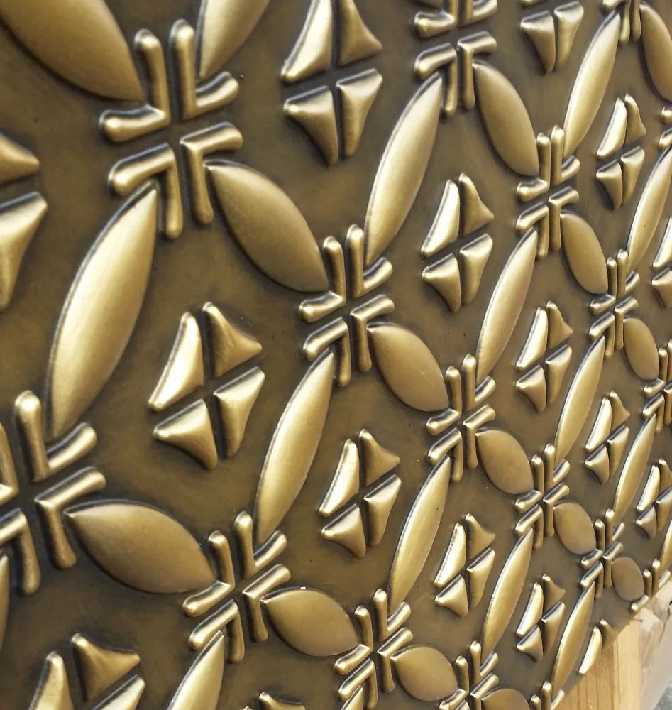 PLB38 Faux tin 3D embossed antique brass decor wall panels