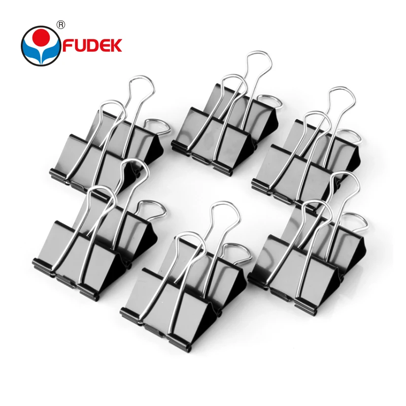 Fudek high quality 25mm 51mm 60mm white fancy flat metal decorative black 120 pcs paper binder clip