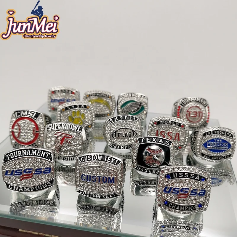 Cheap customized logo baseball softball basketball football tournaments championship rings size 6 to size 15