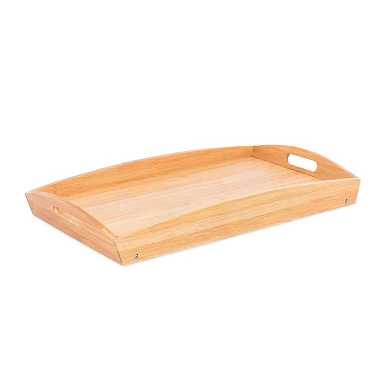 2021 Hot Bamboo Bed Tray Wooden Curved Sides Breakfast Serving Tray with Folding Legs