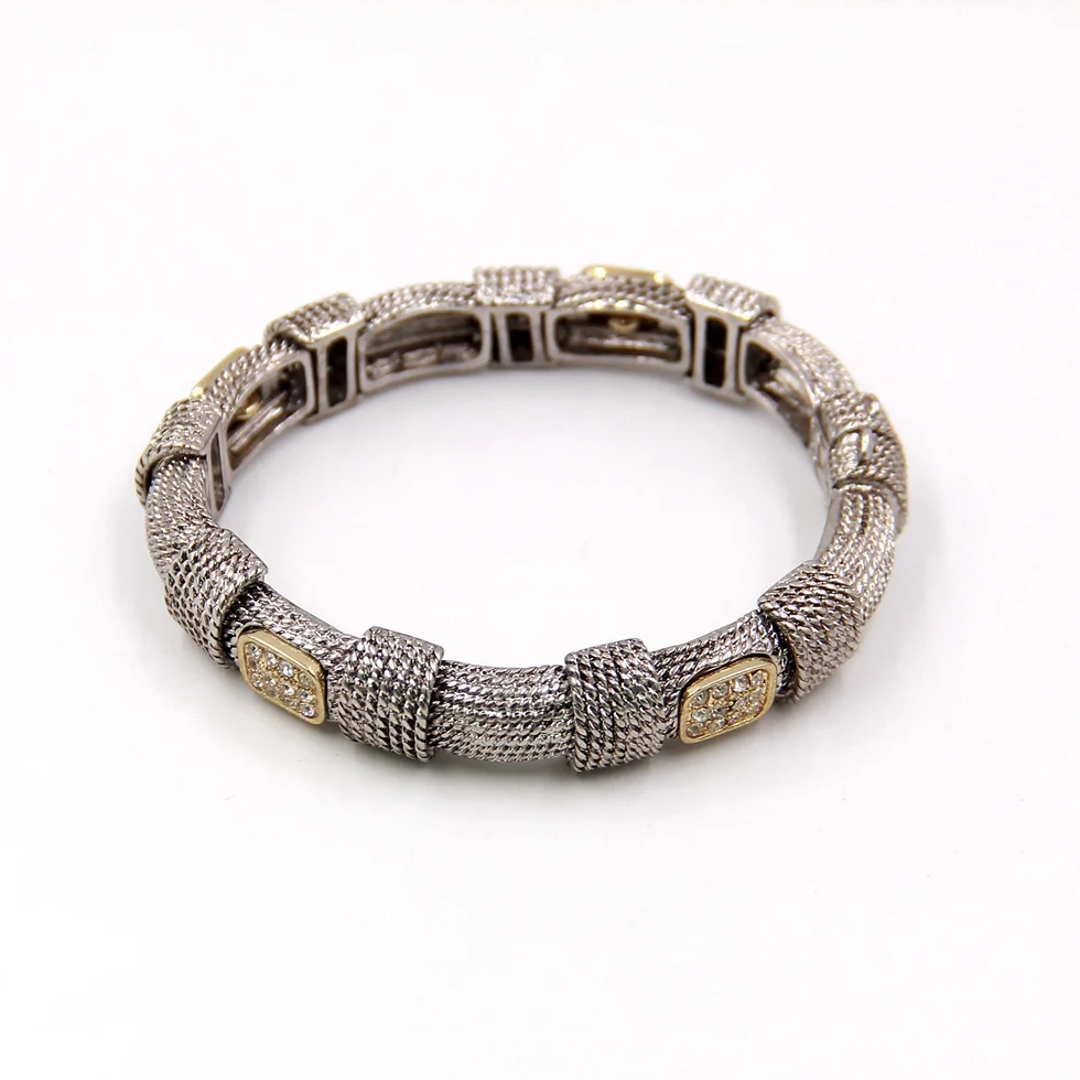 
Hot selling top design steel wire connected zinc alloy bars open and close magnetic bangle bracelet with bling bling rhinestone 