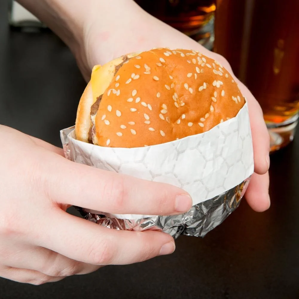 
backed aluminium foil burger wrapping paper with honey comb printing 