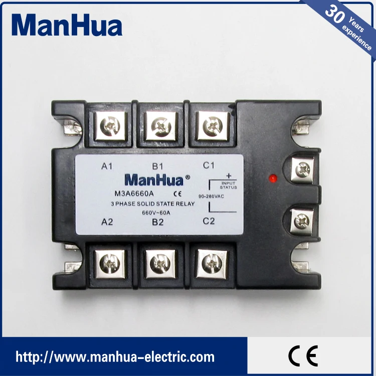 Oem MANHUA трехфазный AC к сети переменного тока 90-280VAC к 660VAC 60A черный твердотельные реле / SSR реле с CE