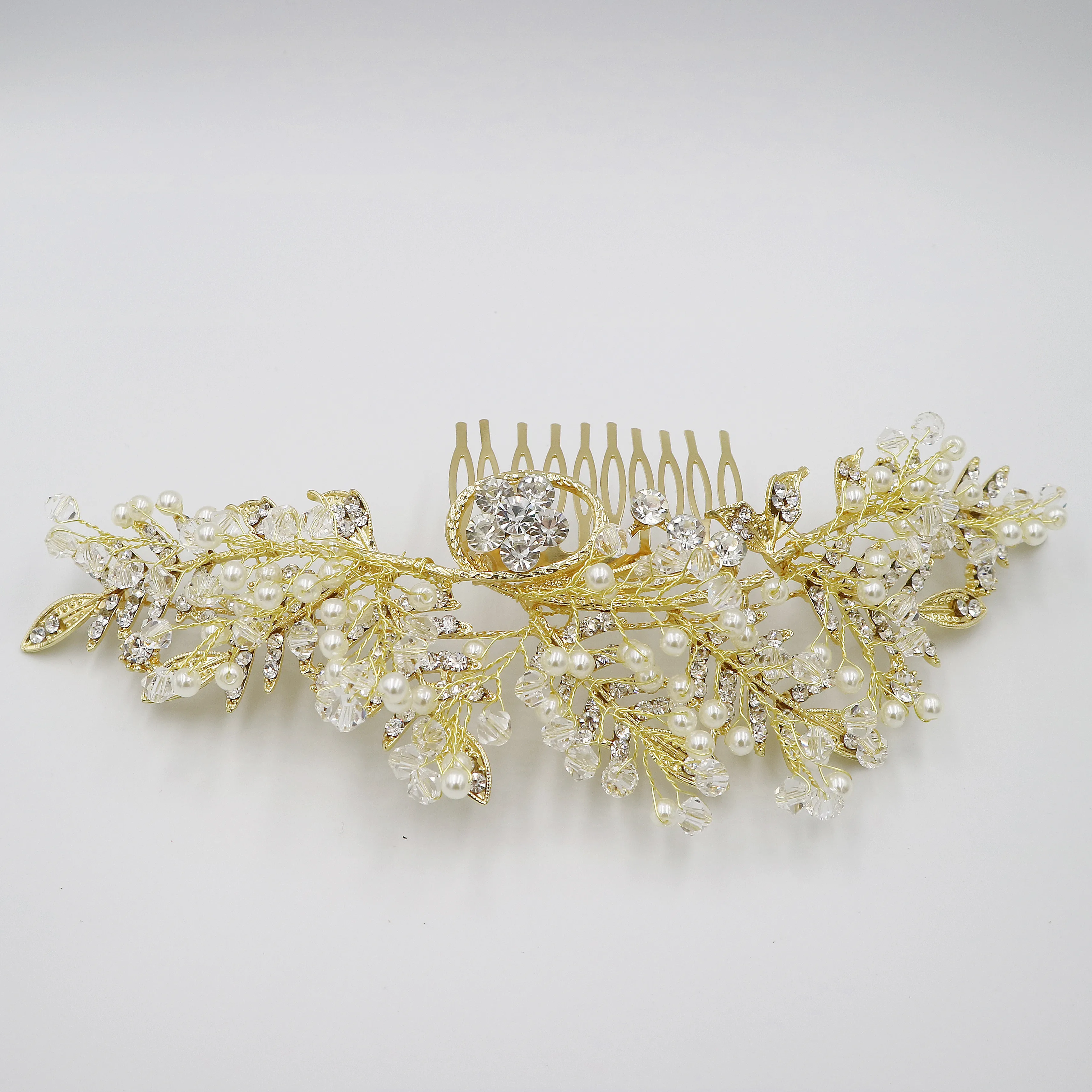 Bridal handmade hair accessories pearl crystal bridal hair headdress wedding bride hair vine gold combs for women