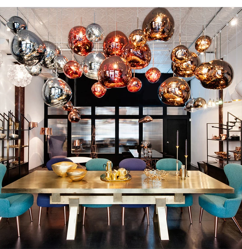 New style modern blow color glass irregularity ball shape gold metal holder pendant light for coffee shop or living room