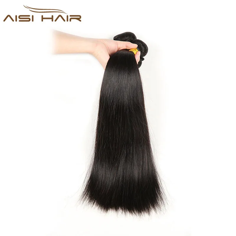 Aisi Hair Brazilian Human Hair Bundle Weave Natural Color 100%  Straight Human Hair Extension Weave Double Drawn Double Weft