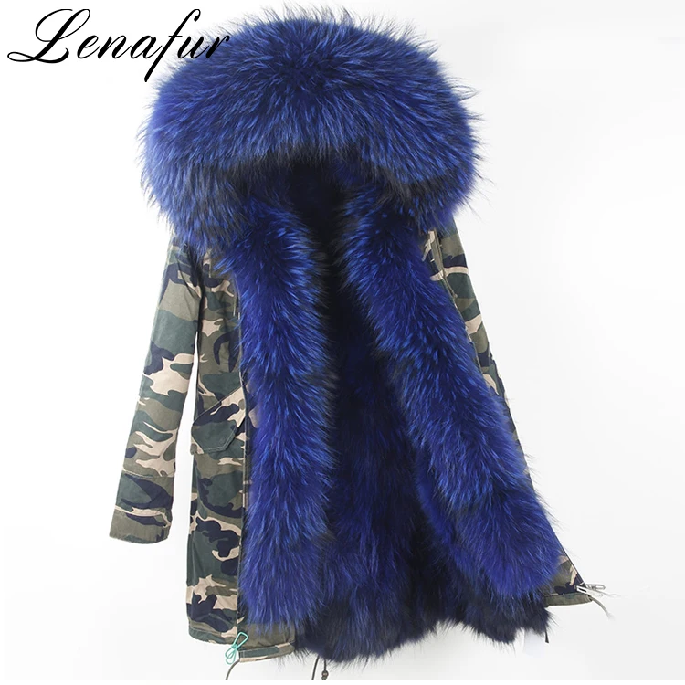 2018 New Fashion Design Colorful Fur Parka For Women Scarf Raccoon Fur Ladies Parka