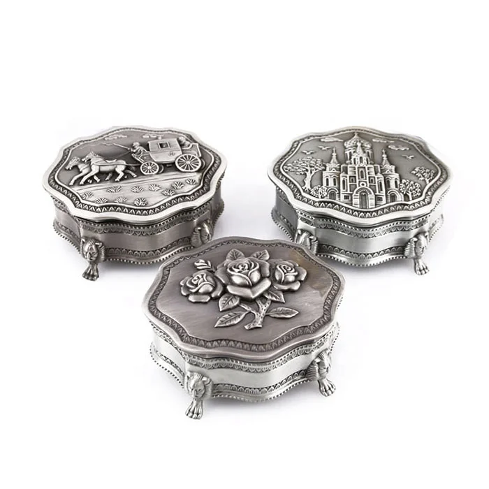 Free Shipping High Quantity Custom Embossed Pewter Luxury Souvenir Vintage Europe Metal Jewelry box