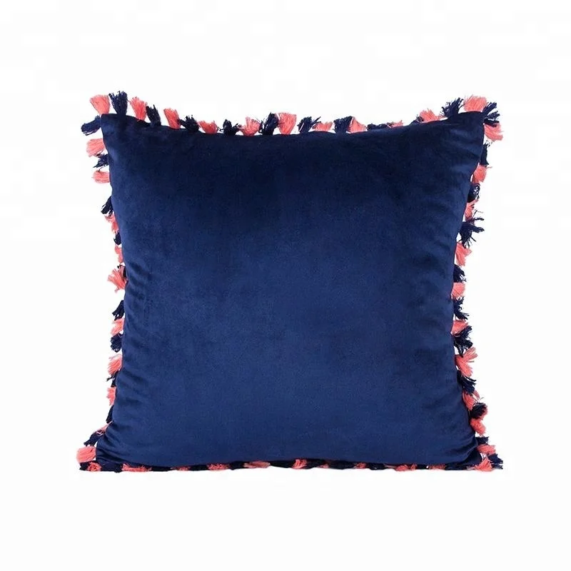China Spun Wholesale Sofa Cover Polyester micro Italian Super Soft Velvet Fabric Cushion Cover with tassel fringe trim