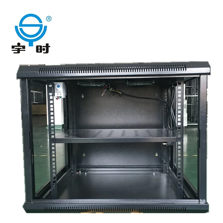 19 inch Easy installing wall mount network cabinet with rack fan and fixed shelf