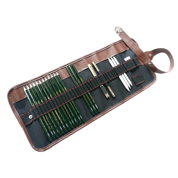 22 pc Student Drawing and Sketching Pencils Set in Roll Up Pouch