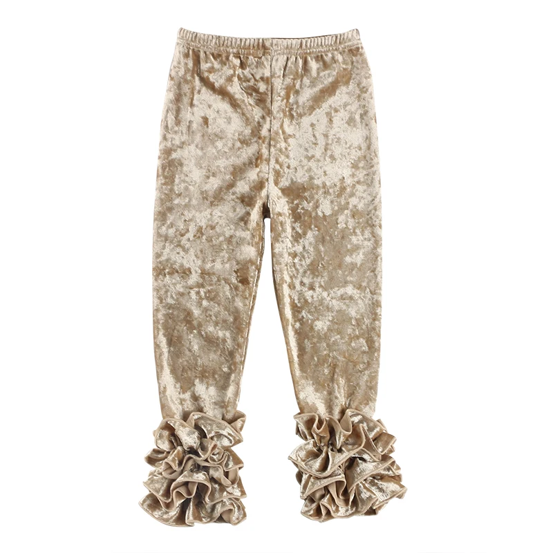 Toddler Infant Boutique Clothes Wholesale Solid Color Ruffle Baby Girls Pants Leggings Velvet Leggings