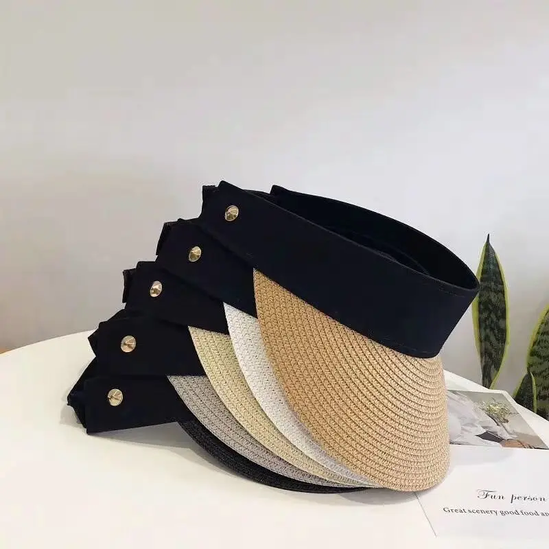 Beach fashion custom sun visor cap summer women lady straw visor hat