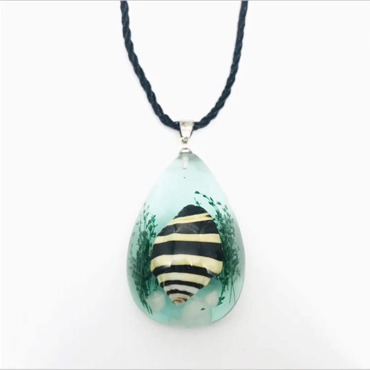 Summer Real Sea Snail in Resin Sea Shell Necklace Jewelry Marine Conch Water Drop Pendants Necklace for Tourist Souvenir