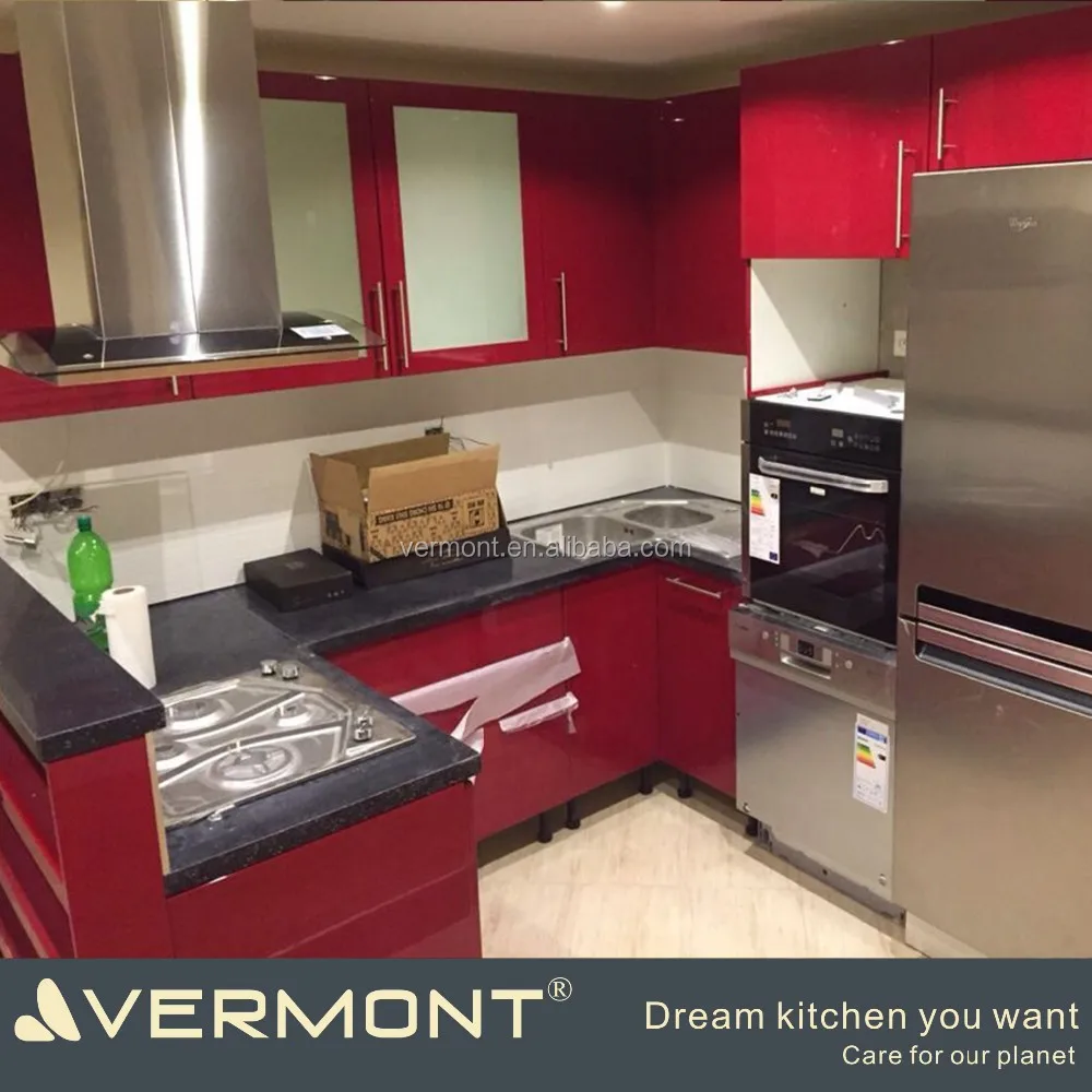 Europe Hot Sale Customized Red Lacquer Kitchen Unit