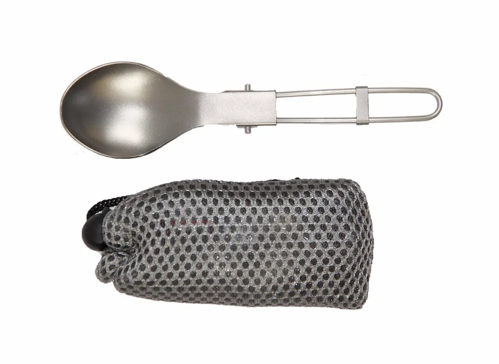 OUTDOOR HIKING CAMPING MOUNTAINEERING FOLDING FOLDABLE FLATWARE TITANIUM SPOON