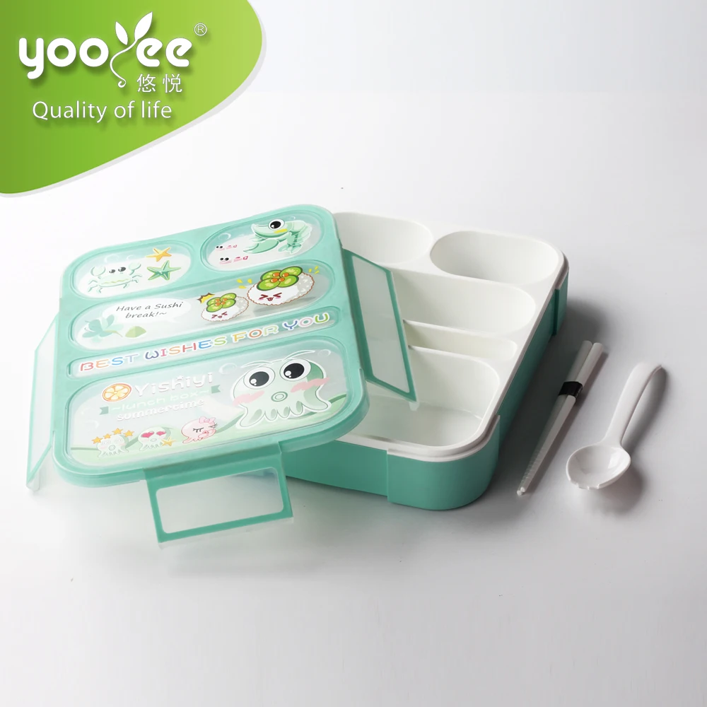 Eco-friendly Leakproof Bento Lunch Box 5 Compartments with Spoon Microwave Safe,BPA Free for Kids