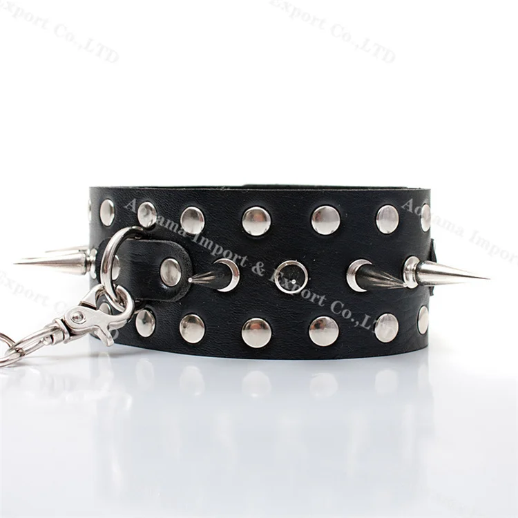 Black Leather Rivet Collar Slave Fantasy Fetish BDSM Gear Bondage Neck Strap Sex Product