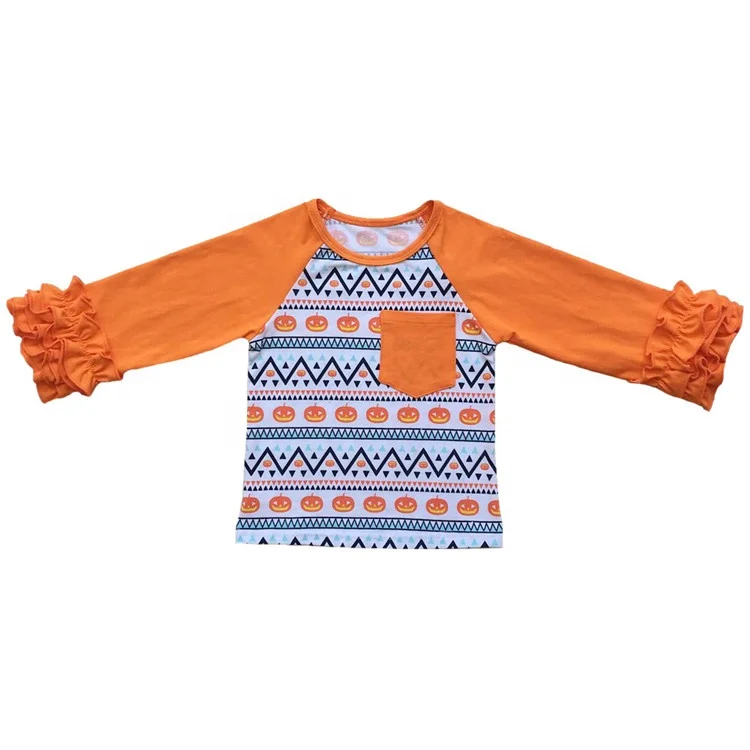 
Baby girl cotton halloween pumpkin raglans ruffle t shirts girls boutique fall winter christmas new year raglan ruffle shirt 