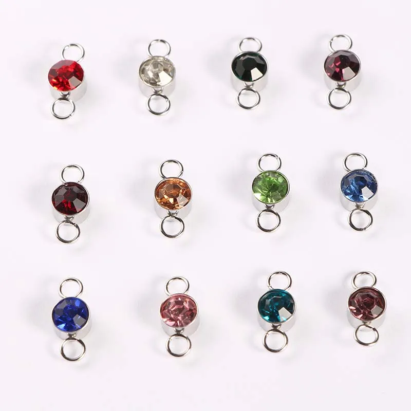 6mm Stainless Steel Rhinestones 12 Birth stone Connectors Charms for Jewelry Bracelet Making