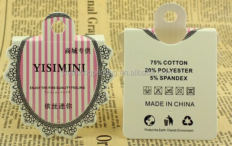 header card for socks paper header with plastic hook for hanging