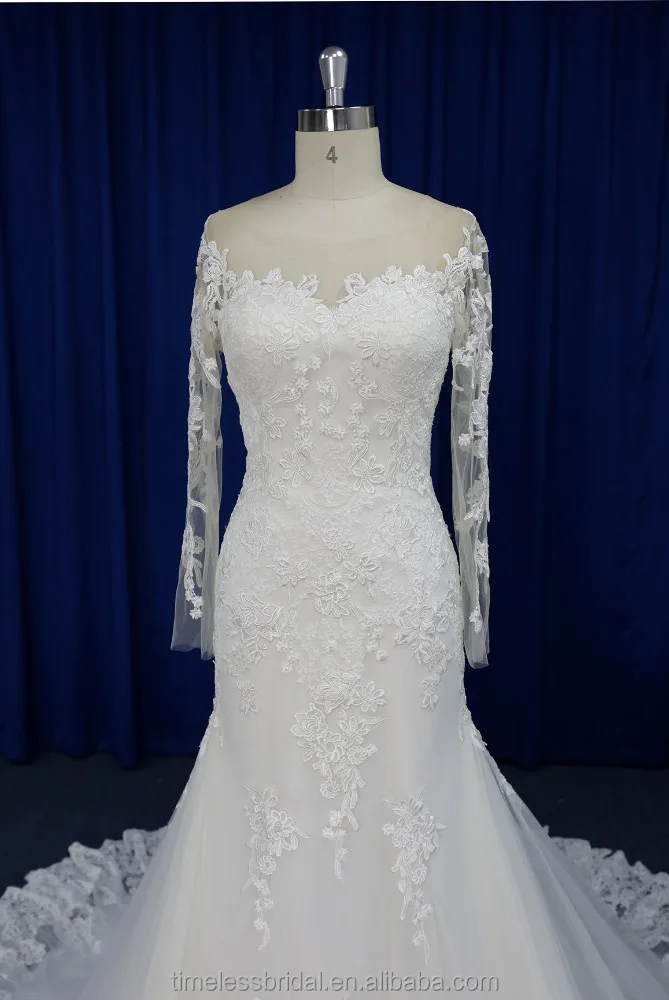 
Nude sheer lace top mermaid guipure lace weddding dress real photo 