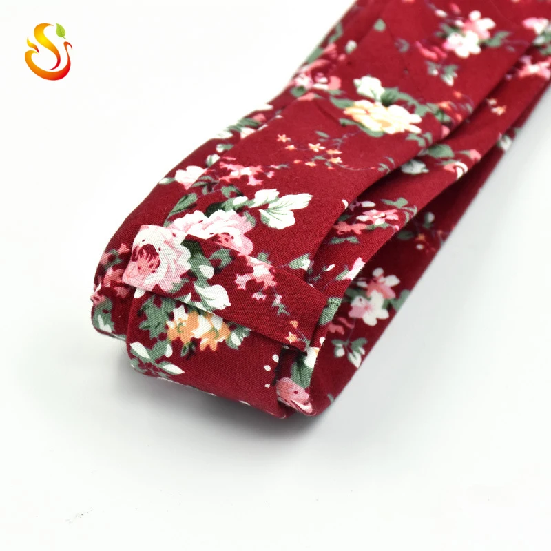 
Wholesale Custom Floral Printed Cotton Brick Colorful Skinny Ties 