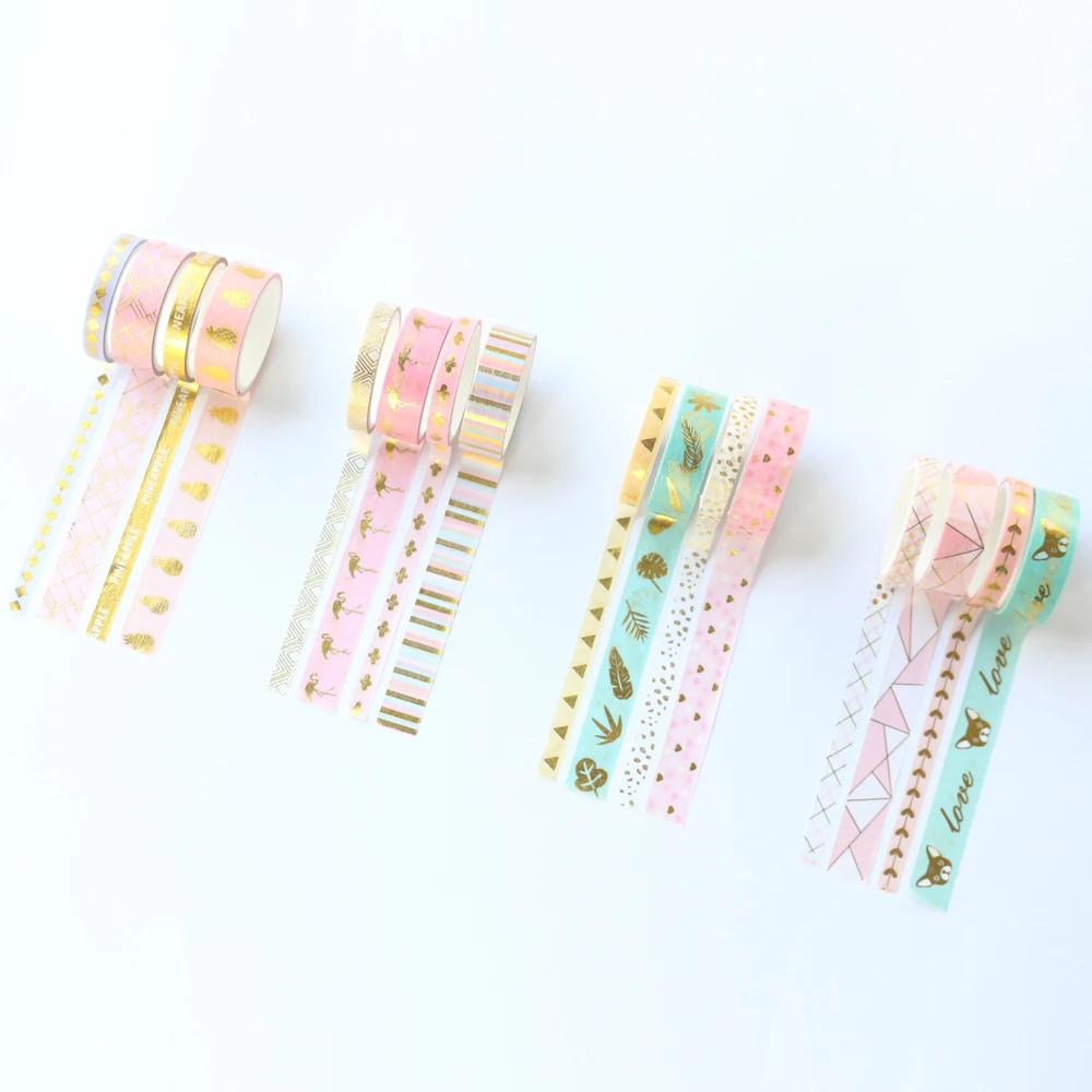 Cute gold foil school decoration washi tapes for diary planner notebook stationery, DIY kraft masking tape for photos,4pcs