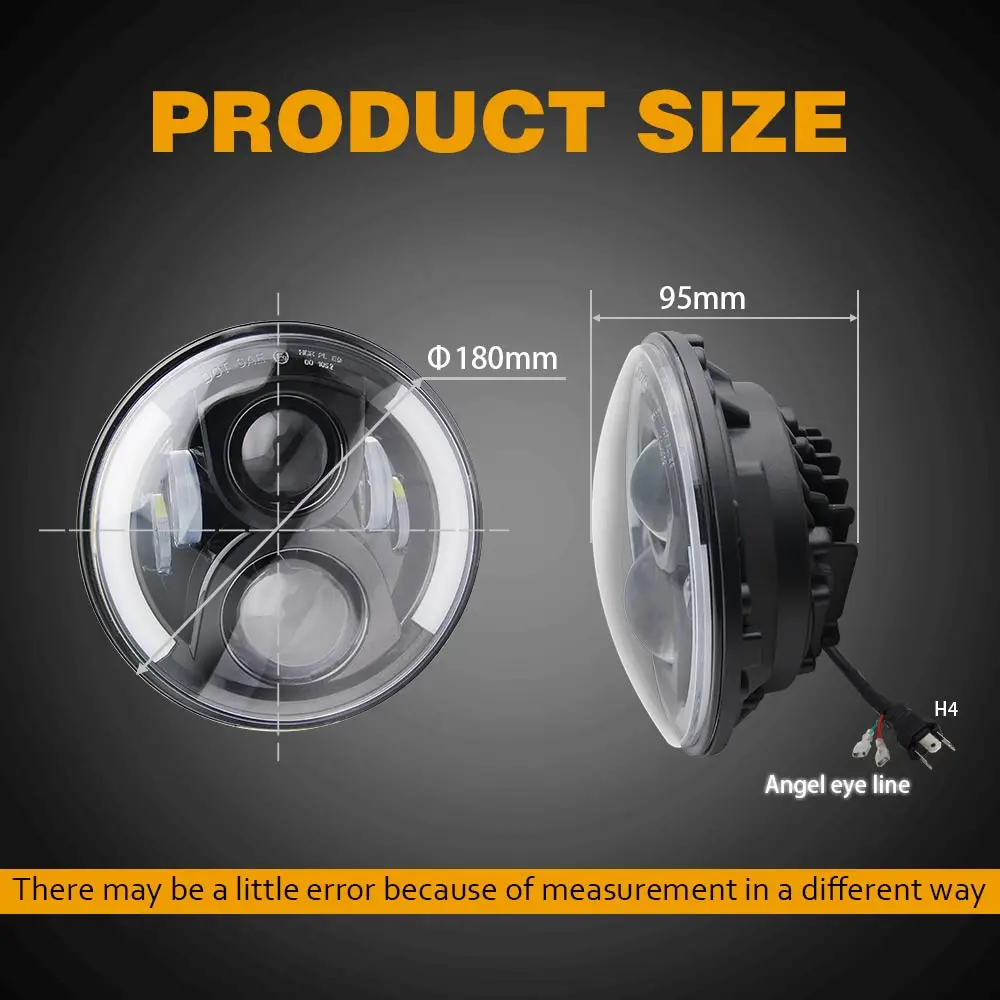 DOT E9 Auto Lighting System Angel Eye Amber 7 inch Round H4 H13 Adaptor Motorcycle JK JL TJ Led Headlight