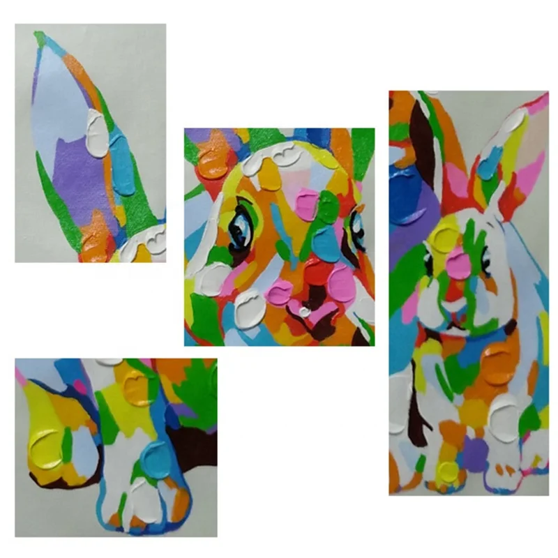 Chinese handmade wall art pop oil painting of lovely rabbits