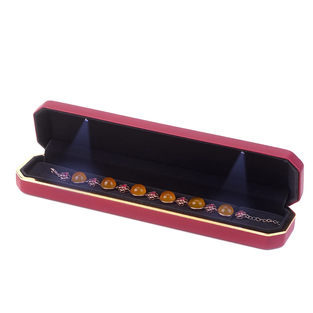 
Made In China Wholesale Manufactures PU Leather Bronze Color Ring Metal With Logo Printed Led Gift Packaging Custom Jewelry Box 